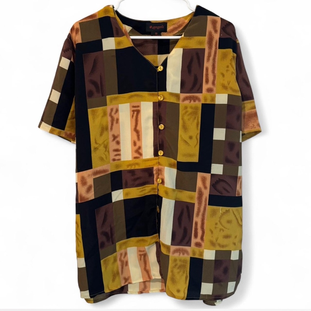 Vintage Unisex Multicolor Patchwork Button-Up Shirt